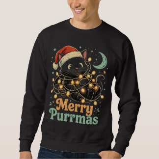 Sweatshirt Chemise de Noël Chat Noir Joyeux Purrmas