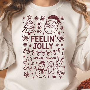 Sweatshirt Chemise de Noël "Feelin' Jolly" en collage Doodle
