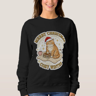 Sweatshirt Chemise de Noël pour amateur de chats et de livres