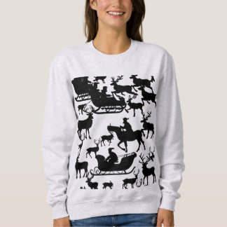 Sweatshirt Chemise de Noël pour dames avec Santa et cerfs 