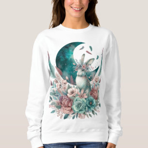 Sweatshirt Chemise de nuit Boho Moon Flowers Teal et Mauve La