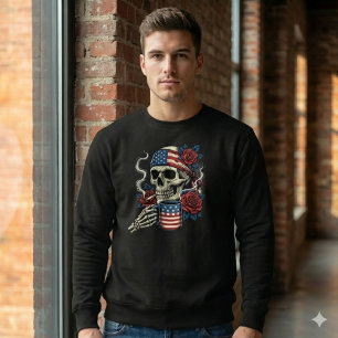 Sweatshirt Chemise Drapeau USA Café et Cigarette Crâne Patrio