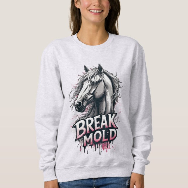Sweatshirt Cheval avec art éclaboussé, typographie audacieuse (Devant)
