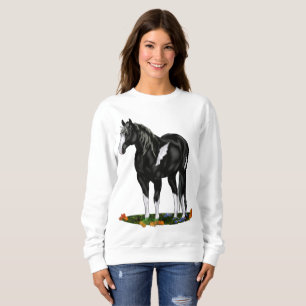 Sweatshirt Cheval de peinture à ciel ouvert noir et blanc