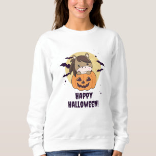Sweatshirt Cheval En Chevaux Doux Citrouille Joyeux Halloween