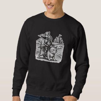 Sweatshirt Chevalier de la Gravure Rétro Chevauchant un Chat 