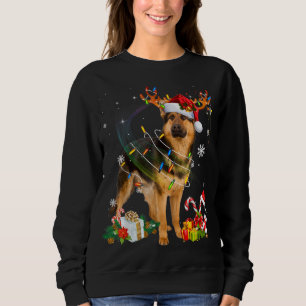 Sweatshirt Chien berger allemand éclaire Santa Hat Xmas Tree 