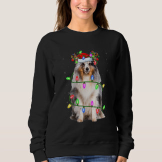Sweatshirt Chien Sheltie de Noël en pyjama avec lumières de s
