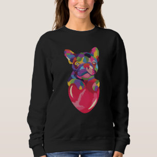 Sweatshirt Chien-taureau français au coeur rouge coloré