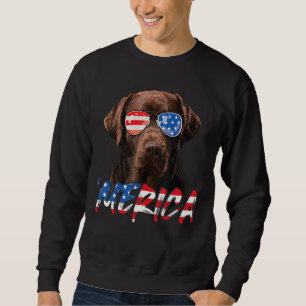Sweatshirt Chocolat Labrador American Flag Lab Dog 4th Of