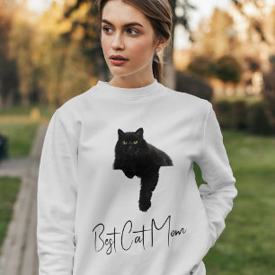 Sweatshirt Citation de chat noir drôle personnalisée pour mam