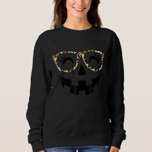 Sweatshirt Citrouille Visage Jack O Lantern Halloween Léopard