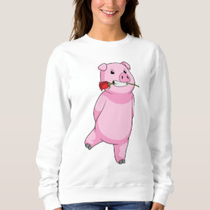 Sweatshirt Cochon avec fleur Rose