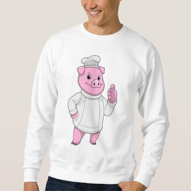 Sweatshirt Cochon comme cuisinier avec casquette chef (Devant)