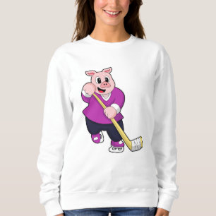 Sweatshirt Cochon de hockey sur glace avec bâton de hockey su