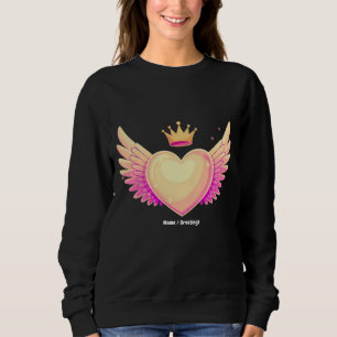 Sweatshirt Coeur d'ange avec ailes roses Cool et couronne Une