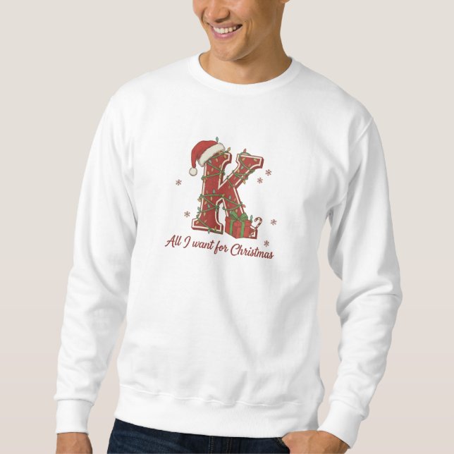Sweatshirt Conception de monogramme de Noël avec la lettre K (Devant)