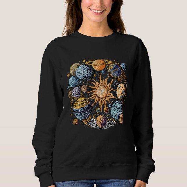 Sweatshirt Conception graphique du système solaire (Devant)
