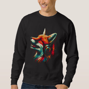 Sweatshirt Cool Fox Headphone Music Art Noël Anniversaire