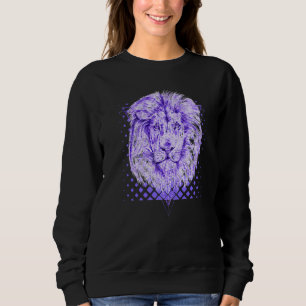 Sweatshirt Cool Lion Head Royal Purple Halftone Retro