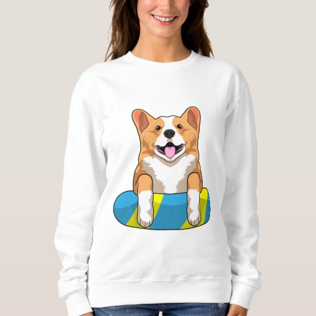 Sweatshirt Corgi gallois à la nage avec planche (Devant)