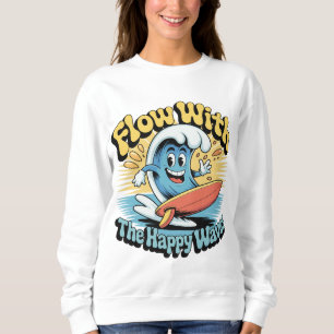Sweatshirt Couler Avec Les Vagues Heureuses Rétro Surf Vibes
