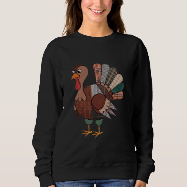 Sweatshirt Couverture de Thanksgiving patchwork dinde automne (Devant)