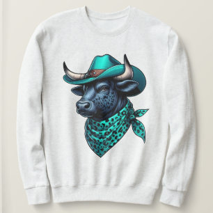 Sweatshirt Cowboy Bull avec Casquette Turquoise et Écharpe à