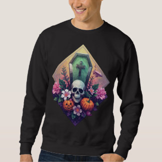 Sweatshirt Crâne de café floral avec art Pixel citrouille