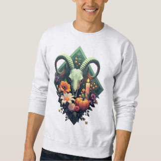 Sweatshirt Crâne floral de chèvre avec citrouille et bougie P