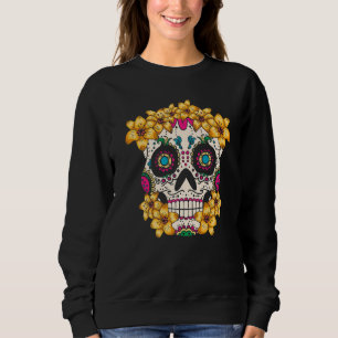 Sweatshirt Crâne Mexicain Aux Fleurs Pour Le Jour Des Morts