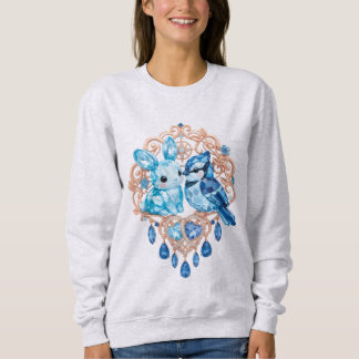Sweatshirt Crystal Blue Bunny and Blue Jay Heart
