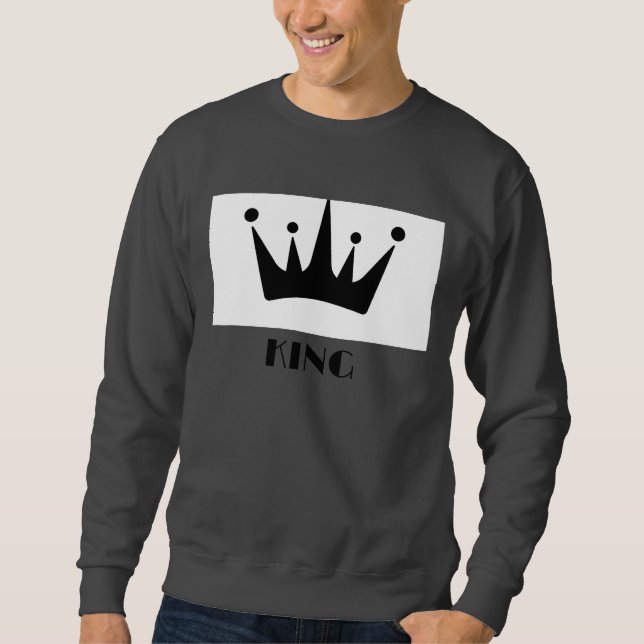 Sweatshirt Custom Roi Texte Couronne Image Noir Basic Gris Fo (Devant)