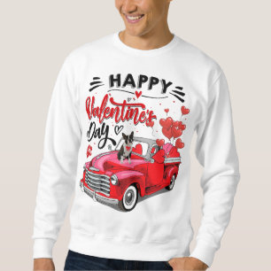 Sweatshirt Cute Boston Terrier Chien Red Truck Happy Valentin