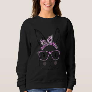 Sweatshirt Cute Bunny Face Leopard lunettes Headband Happy Ea
