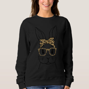 Sweatshirt Cute Bunny Face Leopard lunettes Headband Happy Ea