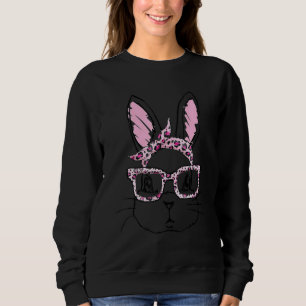 Sweatshirt Cute Bunny Face Leopard lunettes Headband Happy Ea