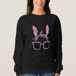 Sweatshirt Cute Bunny Face Leopard lunettes Headband Happy Ea