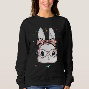 Sweatshirt Cute Bunny Face Leopard lunettes Headband Happy Ea