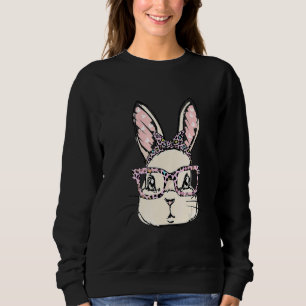 Sweatshirt Cute Bunny Face Leopard lunettes Headband Happy Ea
