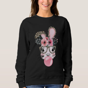 Sweatshirt Cute Bunny Visage Léopard Lunettes Bubble Gum Happ