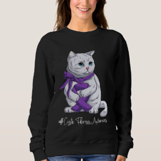 Sweatshirt Cystic Fibrosis Awareness Month Purple Ribbon Cat