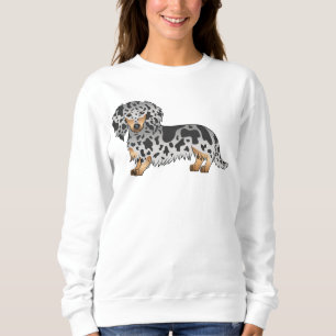 Sweatshirt Dachshund à poil long et couleur arlequin noir et
