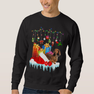 Sweatshirt Dachshund À Santa Hat Fairy Light Preser