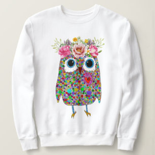 Sweatshirt de Chouette florale à couronne rose