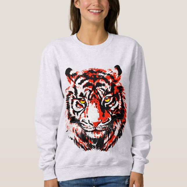 Sweatshirt de tête de tigre rouge réaliste - visag (Devant)