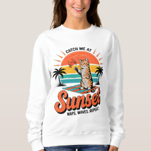 Sweatshirt Design de plage de coucher de soleil rétro pour ch