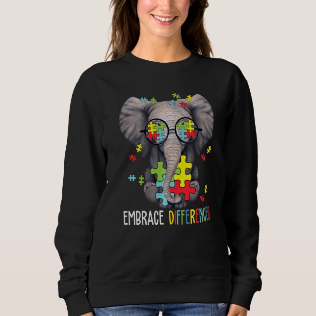 Sweatshirt Différences d'acceptation Elephant Funny Autisme L (Devant)