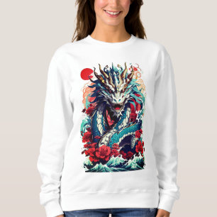 Sweatshirt Dragon Imaginaire Et Roses Rouges
