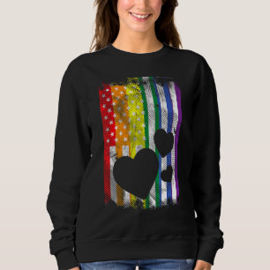 Sweatshirt Drapeau américain américain coeurs LGBTQ drapeau a